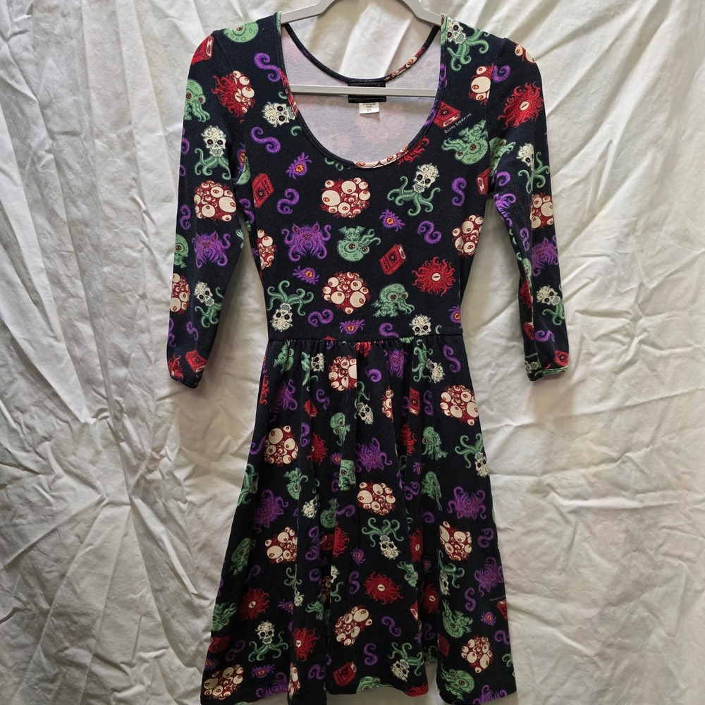 Couture For Every Body XS Dress Novelty Print Skull Octopus Books Cotton Stretch